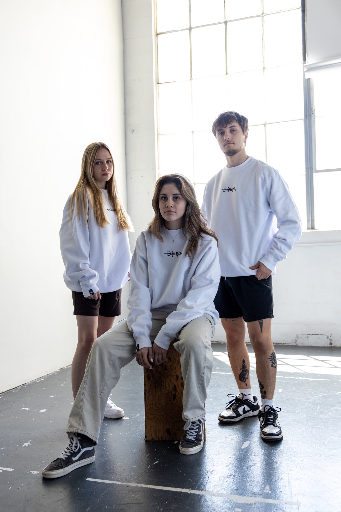 WHITE premium embroidered crew