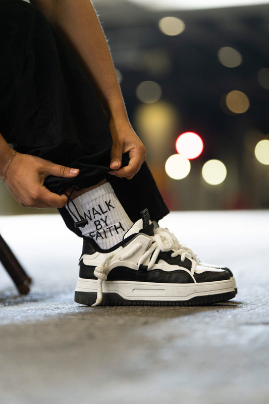 "WALK BY FAITH" socks